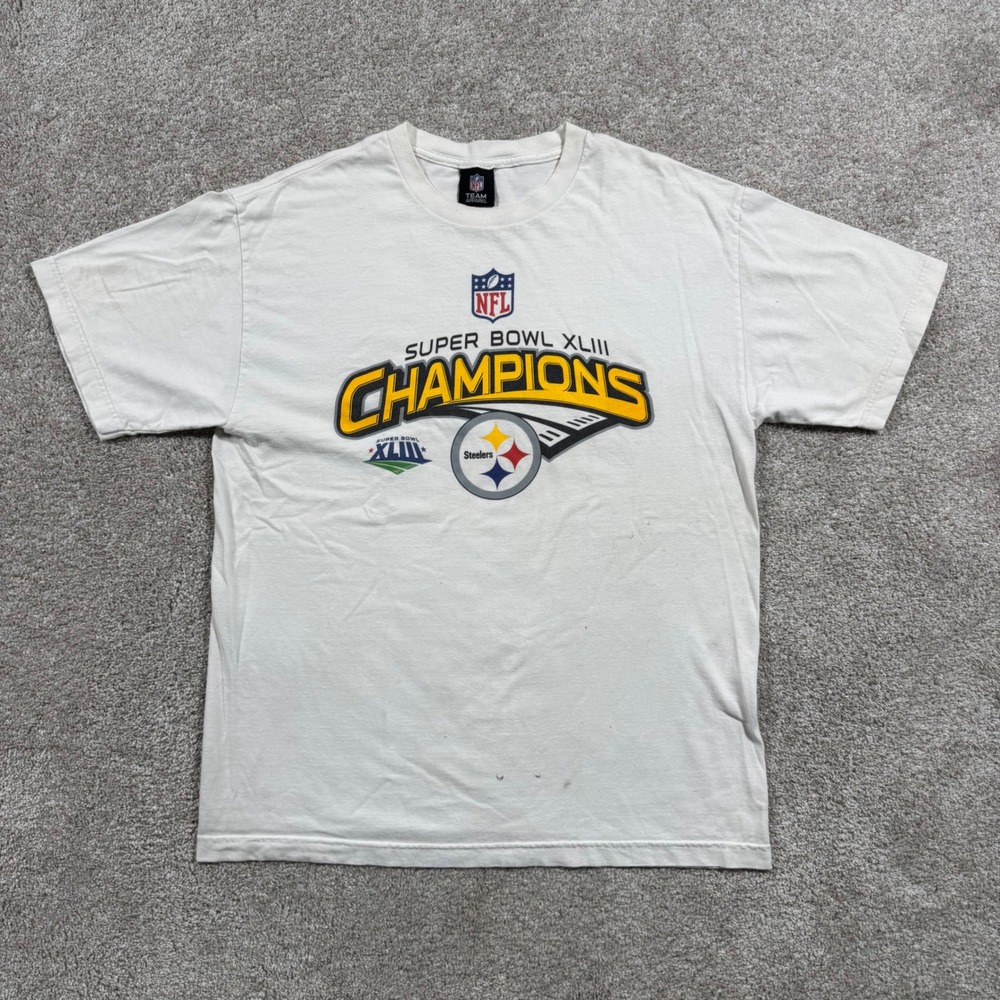 NFL Team Apparel Pittsburgh Steelers Super Bowl XLIII Champions White T-Shirt L